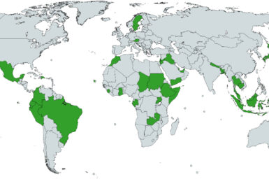 World map featuring countries with a multisectoral governance institution.